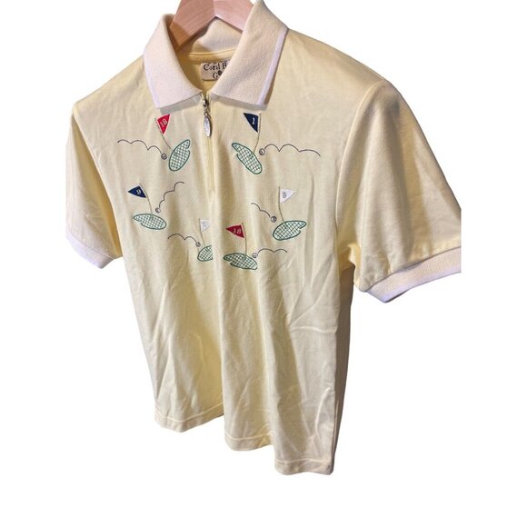 Vintage 90s Coral Bay Golf Yellow Short Sleeved Embroidered Polo Sz PS - Picture 3 of 6